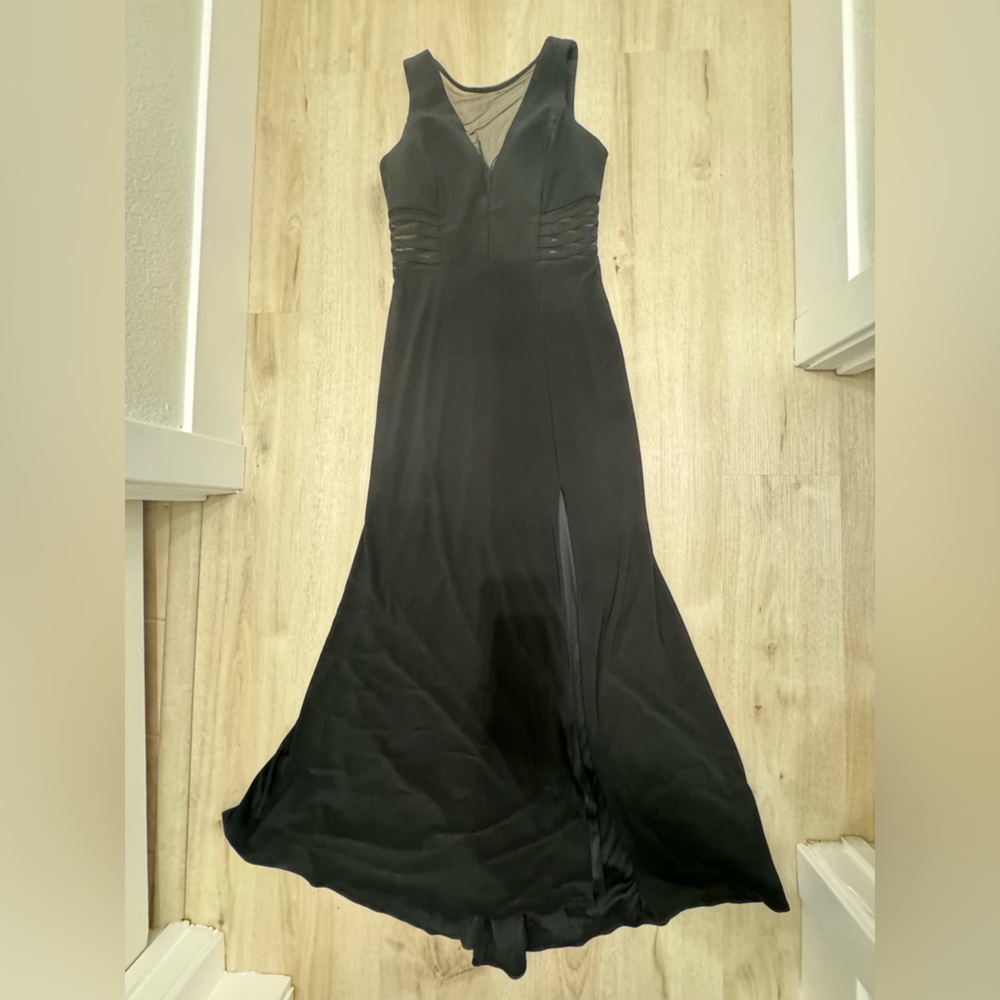 Black formal, front slit, dress